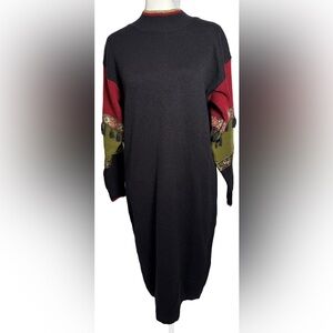 Elegant Black and Red Mock Neck Knit Dress